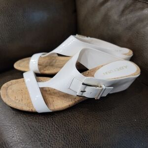Aubrey Lynn AL-Favia Women Wedge Sandal glossy White Woven Cork Slip On Shoe 11M